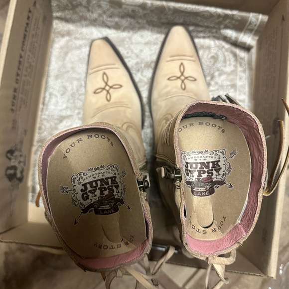 Boho Fringe Ankle Boots - Cream and Tan - Picture 8 of 8